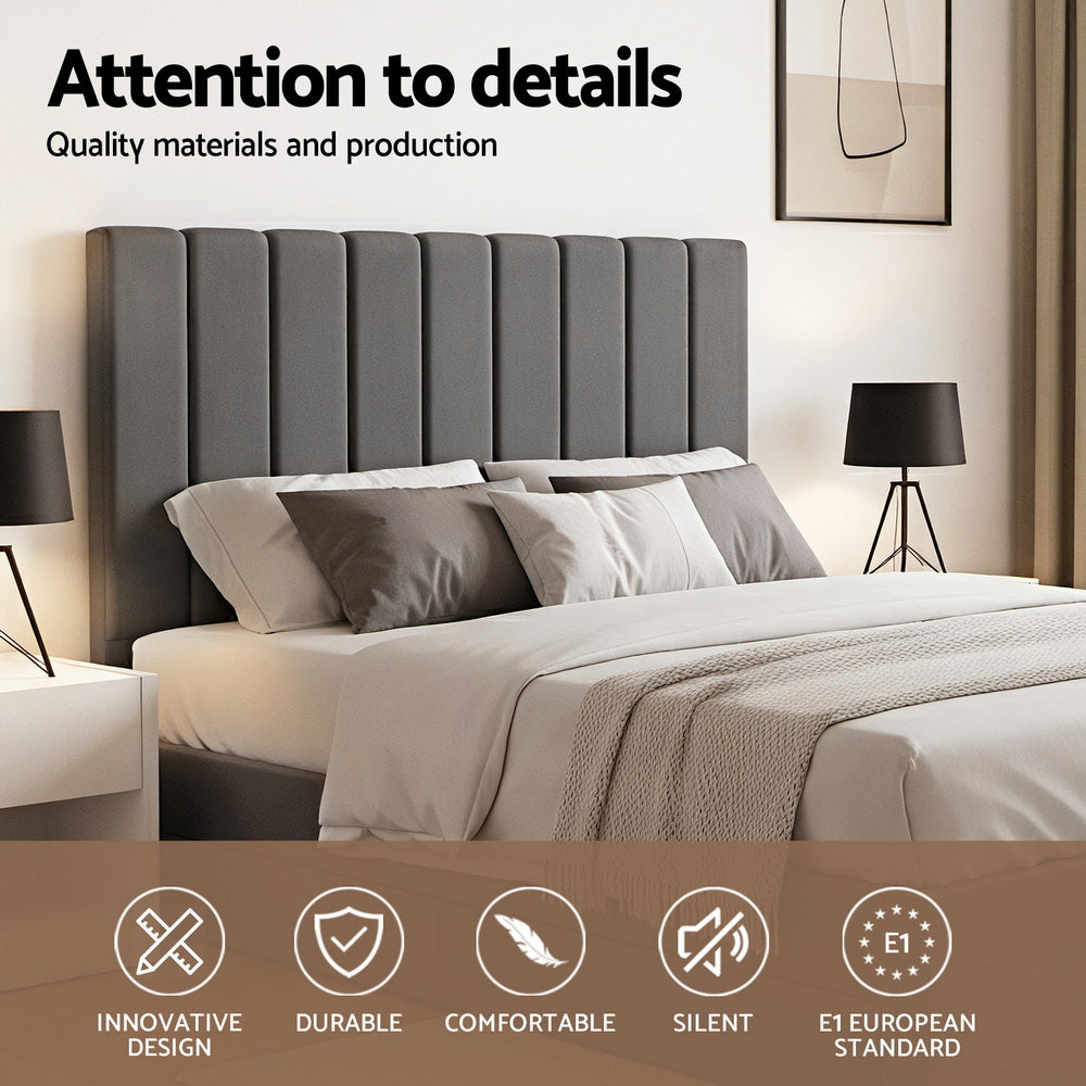 SOL Bed Frame with Storage Grey Velvet Headboard Gas Lift Platform Base Artiss