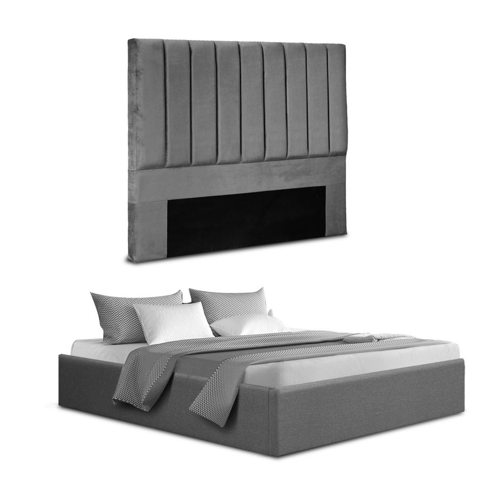 SOL Bed Frame with Storage Grey Velvet Headboard Gas Lift Platform Base Artiss
