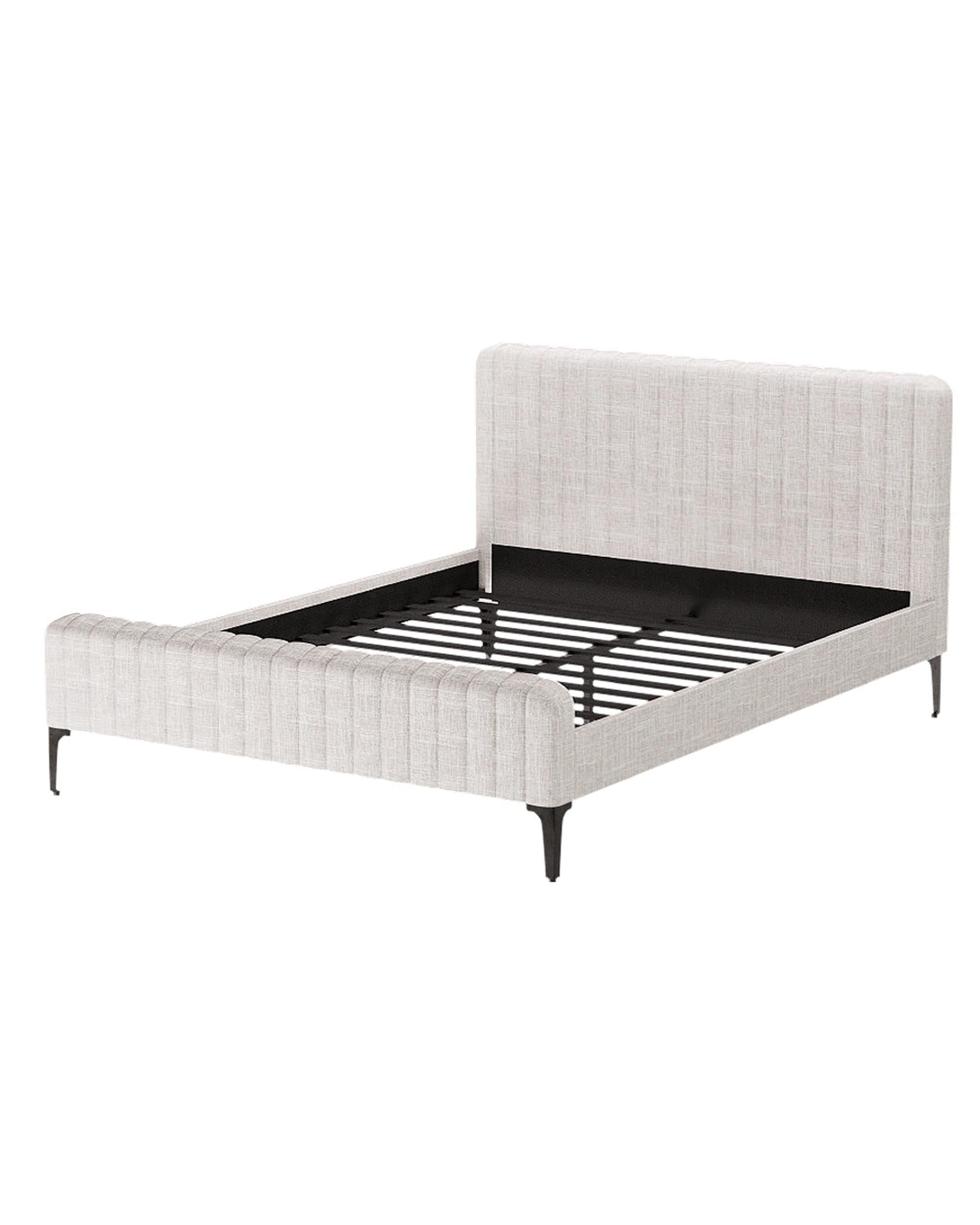 Bed Frame Queen Bed Base w Headboard Beige Fabric Wooden Slats Metal Legs Artiss