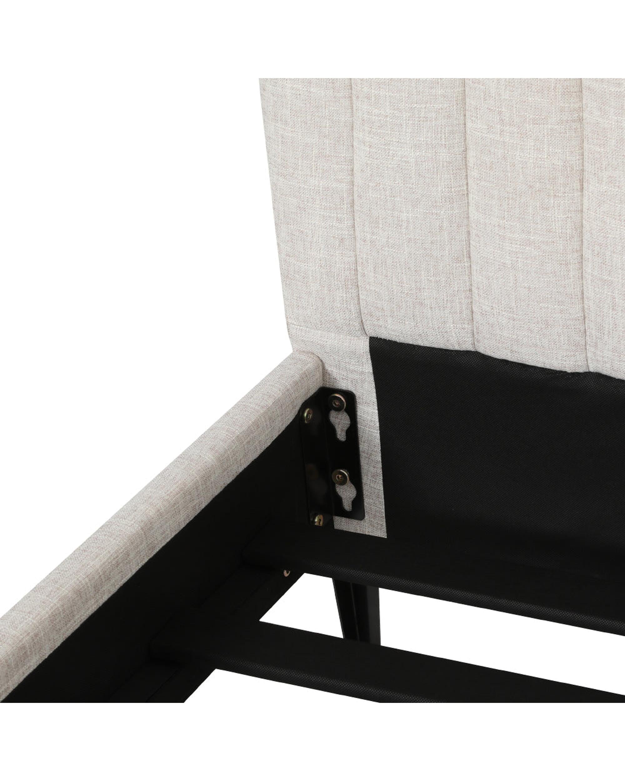 Bed Frame Queen Bed Base w Headboard Beige Fabric Wooden Slats Metal Legs Artiss