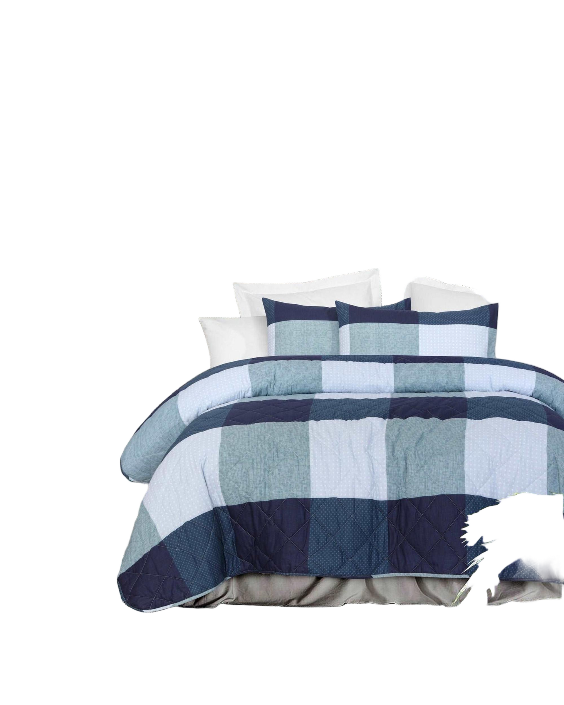 Amsons Pure Cotton Bedspread Set with extra Standard Pillowcases - Blue Box Amsons
