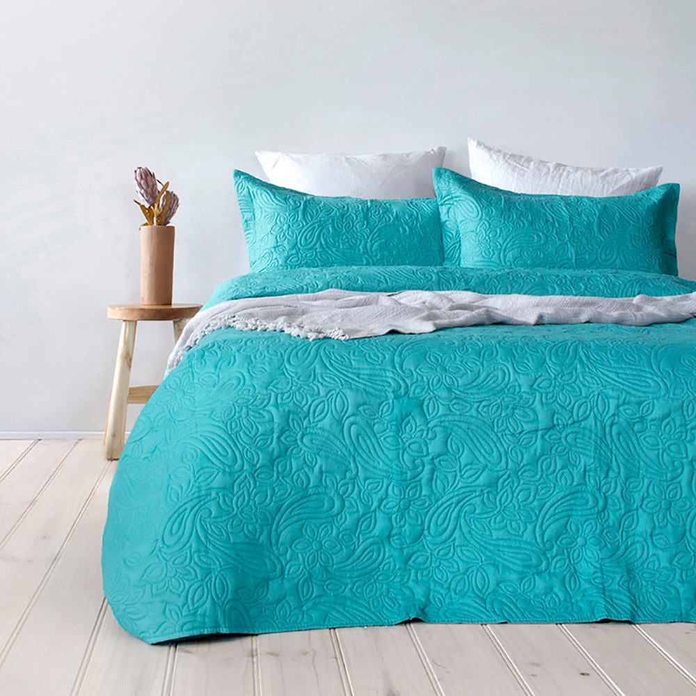 Bambury | Sb/Db Paisley Coverlet Set Peacock Bambury
