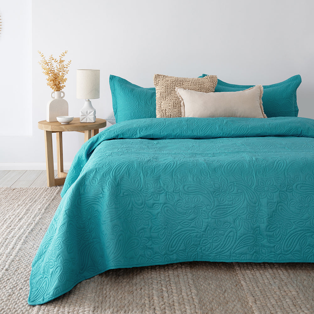 Bambury | Sb/Db Paisley Coverlet Set Peacock Bambury