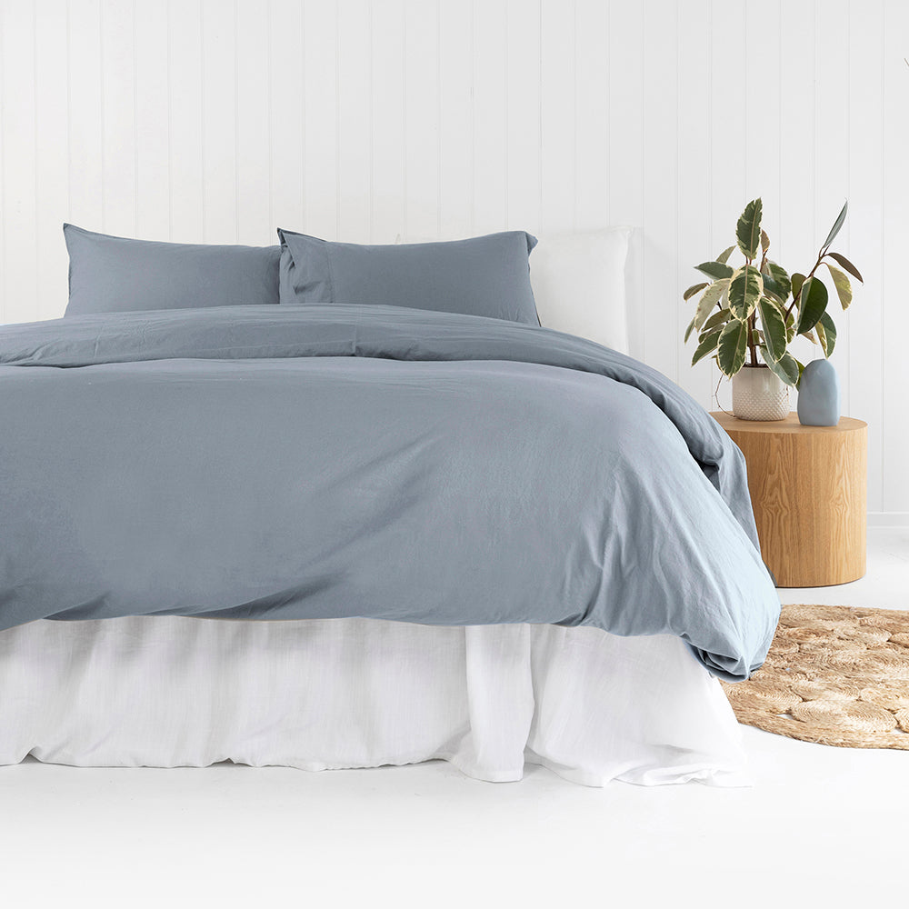 Bambury | Temple Organic Cotton Quilt Cover Set Steel Blue Bambury