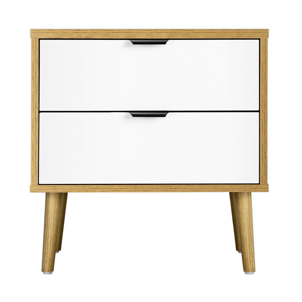 Oikiture Bedside Tables 2 Drawers Nightstand Cabinet Wood And White