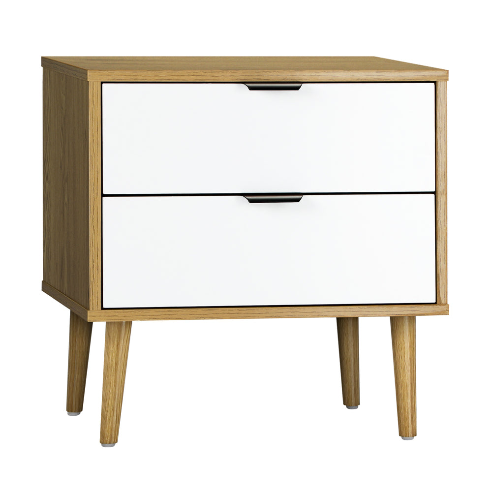 Oikiture Bedside Tables 2 Drawers Nightstand Cabinet Wood And White