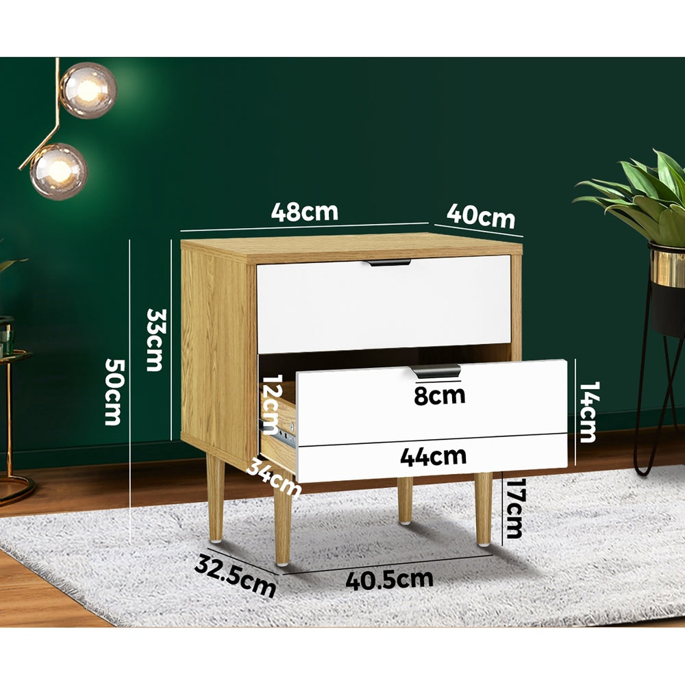 Oikiture Bedside Tables 2 Drawers Nightstand Cabinet Wood And White
