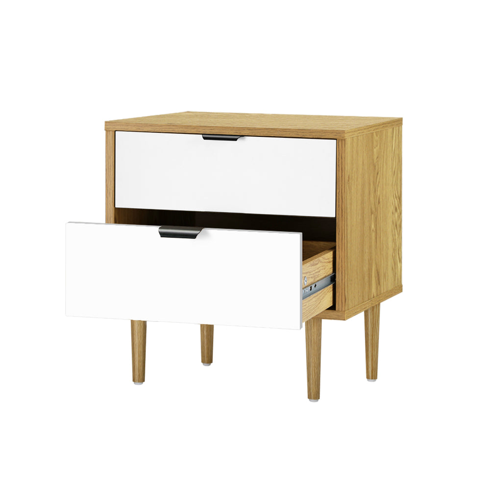 Oikiture Bedside Tables 2 Drawers Nightstand Cabinet Wood And White