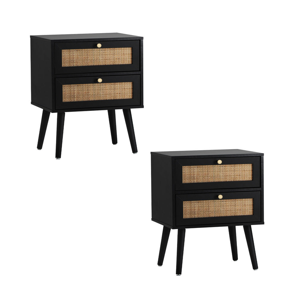 2X Bedside Table 2 Drawers Storage Cabinet Rattan Oikiture