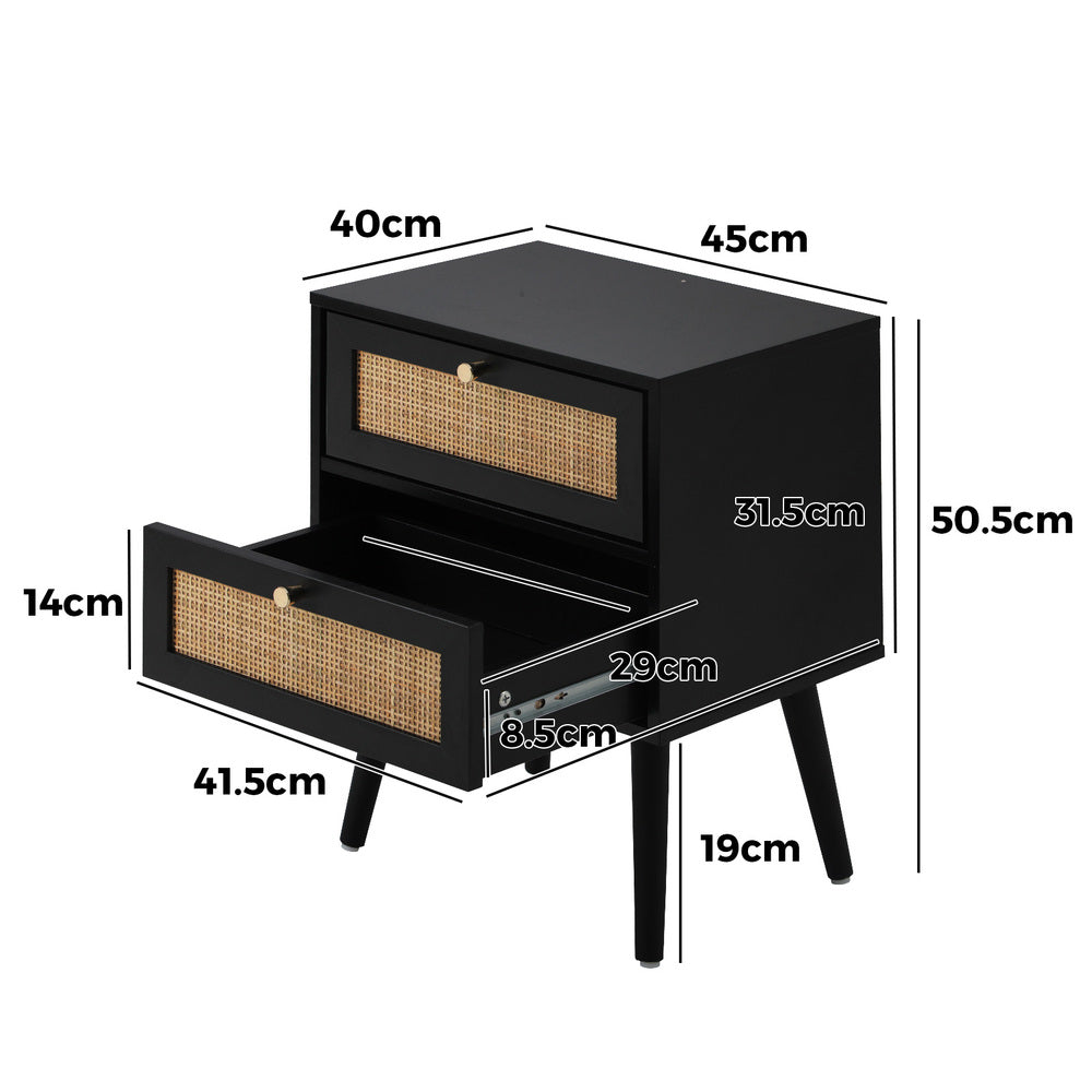 2X Bedside Table 2 Drawers Storage Cabinet Rattan Oikiture