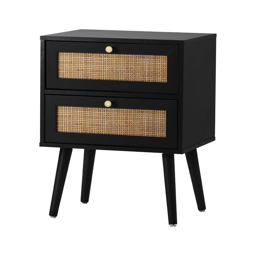 2X Bedside Table 2 Drawers Storage Cabinet Rattan Oikiture