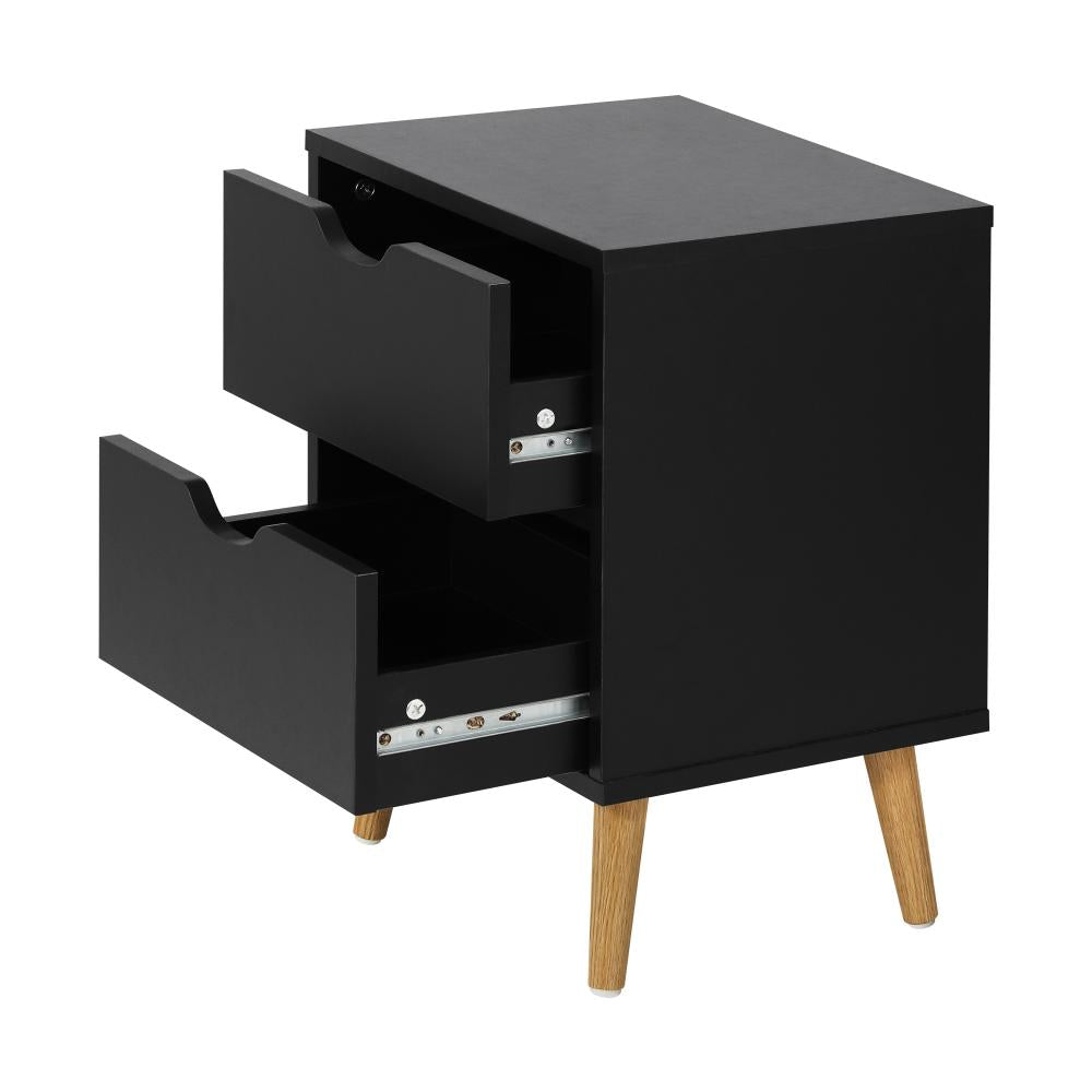 Bedside Tables 2 Drawers Side Table Bedroom Furniture Storage Black Oikiture