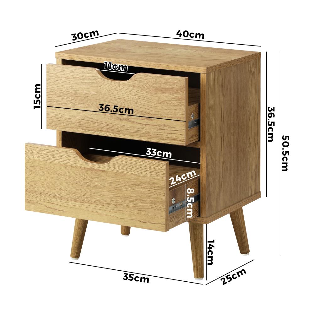 Bedside Tables 2 Drawers Side Table Nightstand Storage Cabinet Wood Oikiture