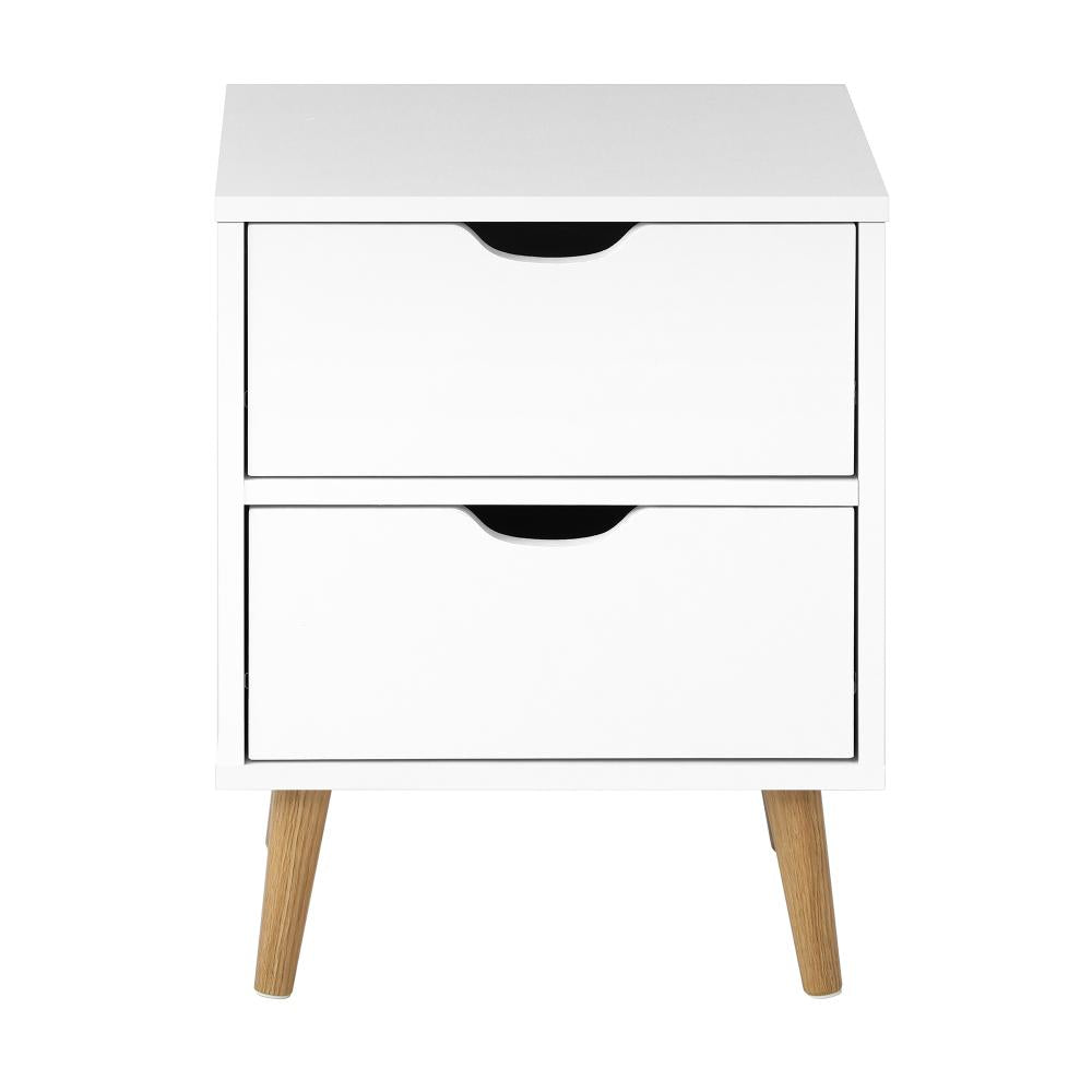 Bedside Table with 2 Drawers, Wooden Side Table Nightstand Storage Cabinet White Oikiture