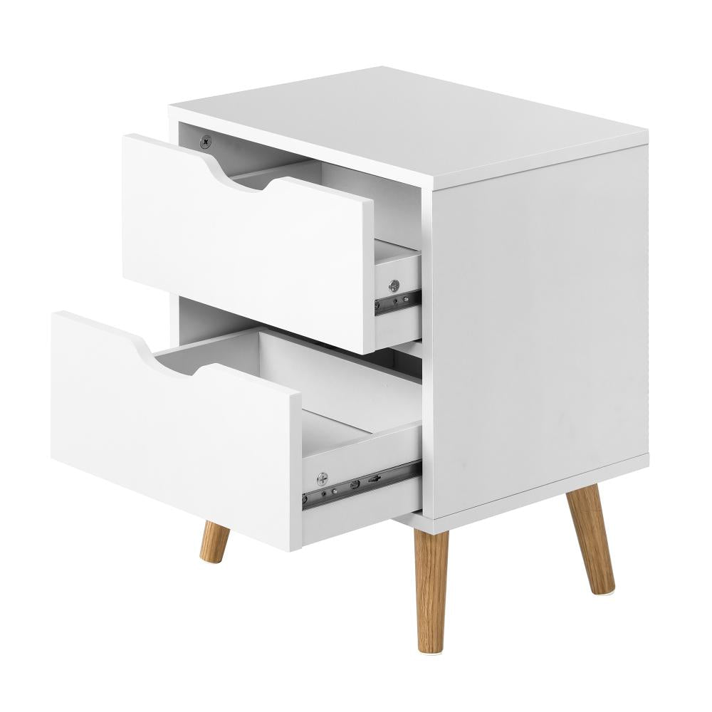Bedside Table with 2 Drawers, Wooden Side Table Nightstand Storage Cabinet White Oikiture