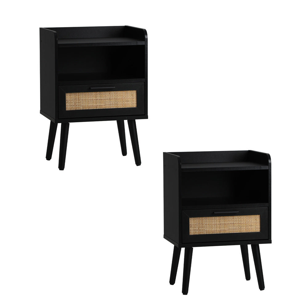 2X Bedside Table Drawer Side Table Rattan Oikiture