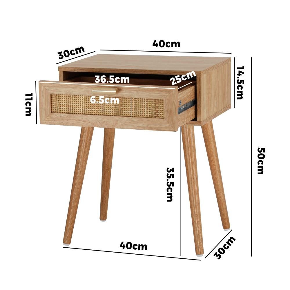 Bedside Table Drawers Bedroom Wood Cabinet Nightstand Rattan Furniture Oikiture