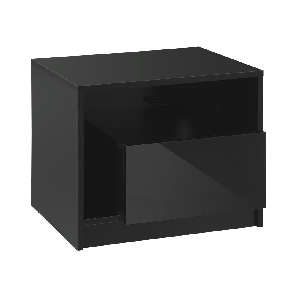 Bedside Tables RGB LED Side Table Drawers High Gloss Nightstand Black Oikiture