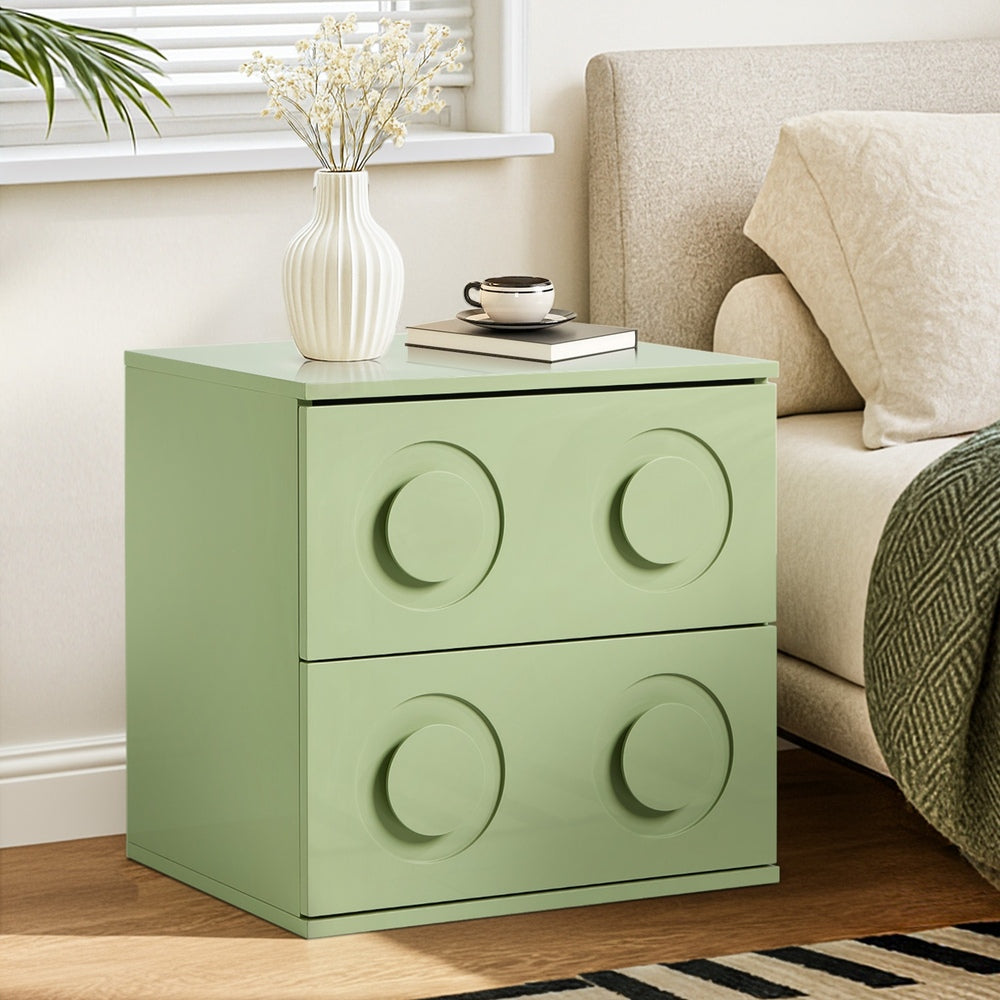Oikiture Bedside Table 2 Drawers Nightstand Side Storage Cabinet Green Oikiture