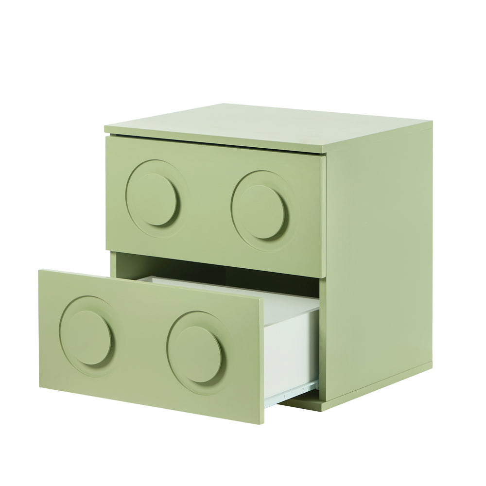 Oikiture Bedside Table 2 Drawers Nightstand Side Storage Cabinet Green Oikiture