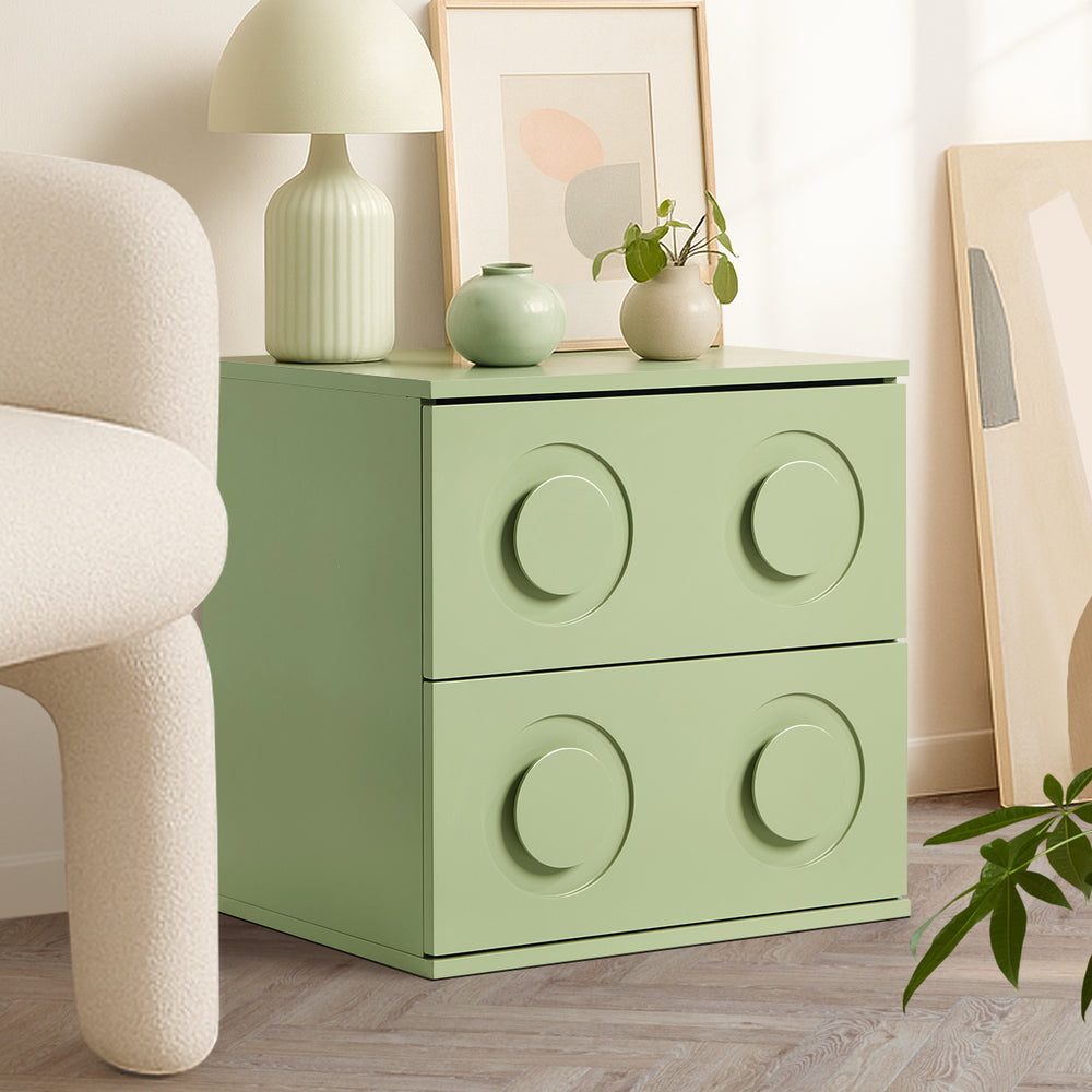 Oikiture Bedside Table 2 Drawers Nightstand Side Storage Cabinet Green Oikiture