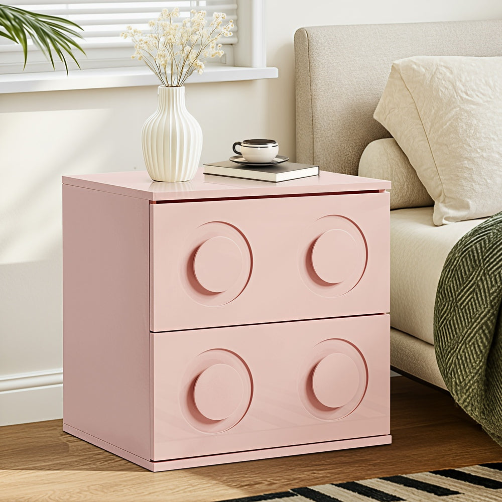 Oikiture Bedside Table 2 Drawers Nightstand Side Storage Cabinet Pink Oikiture