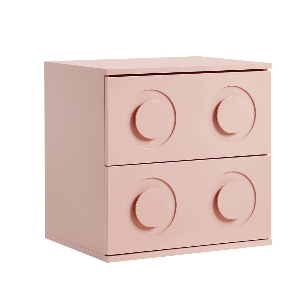 Oikiture Bedside Table 2 Drawers Nightstand Side Storage Cabinet Pink Oikiture