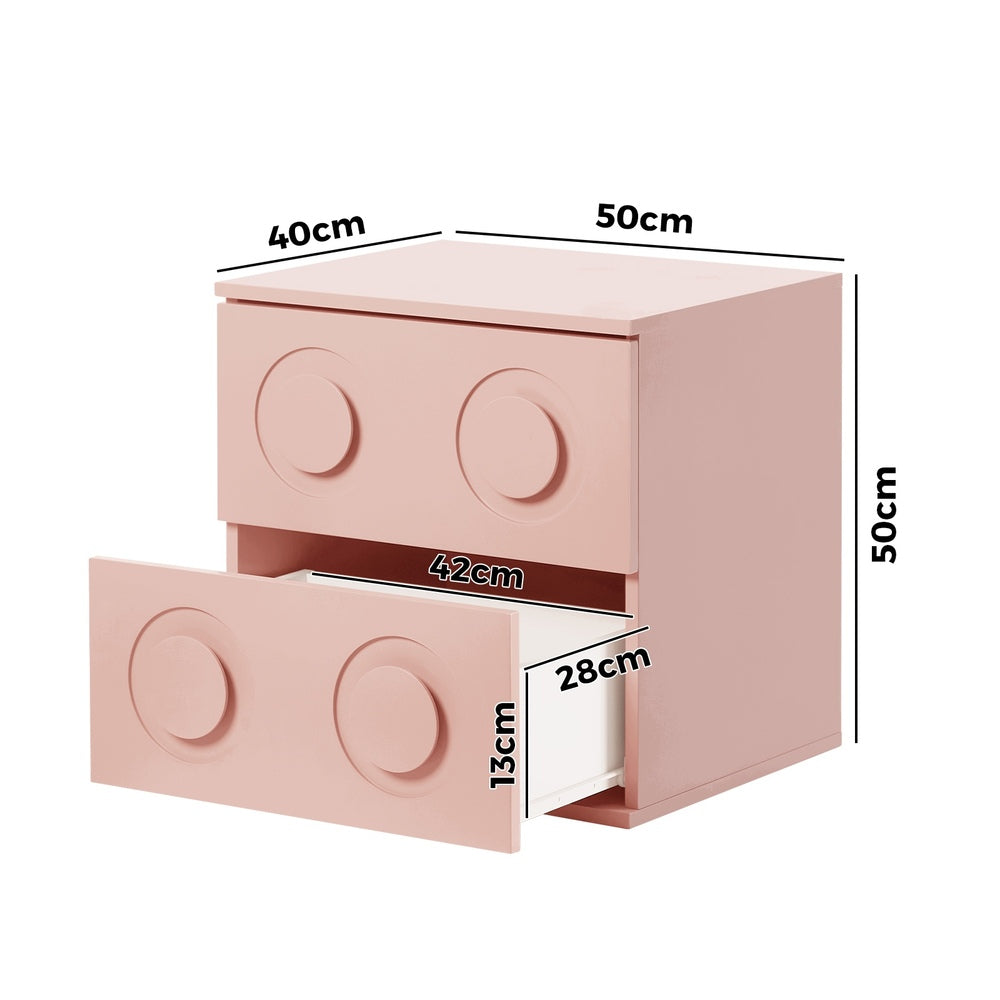 Oikiture Bedside Table 2 Drawers Nightstand Side Storage Cabinet Pink Oikiture