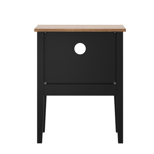 Oikiture Bedside Table 1 Drawer and Shelf Black Farmhouse Nightstand