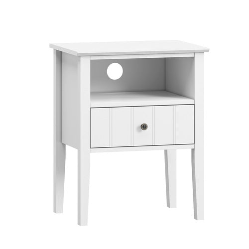 Oikiture Bedside Table 1 Drawer and Shelf White Farmhouse Nightstand
