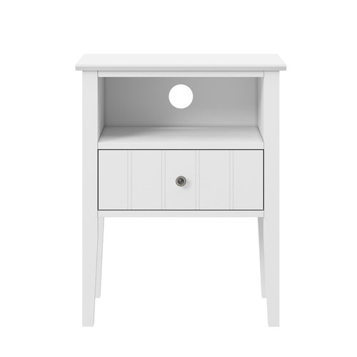 Oikiture Bedside Table 1 Drawer and Shelf White Farmhouse Nightstand