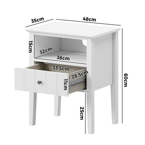 Oikiture Bedside Table 1 Drawer and Shelf White Farmhouse Nightstand