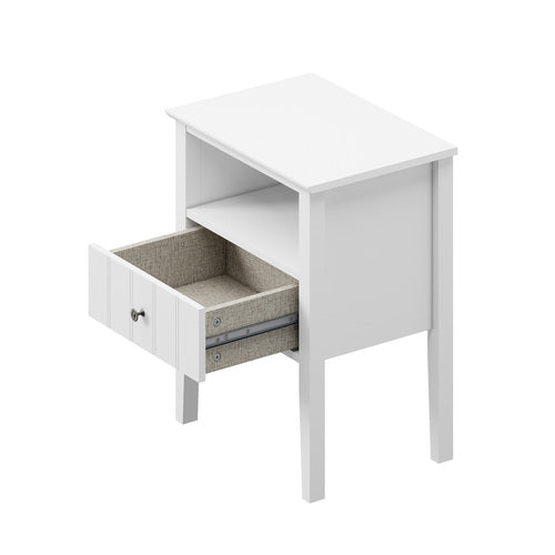 Oikiture Bedside Table 1 Drawer and Shelf White Farmhouse Nightstand
