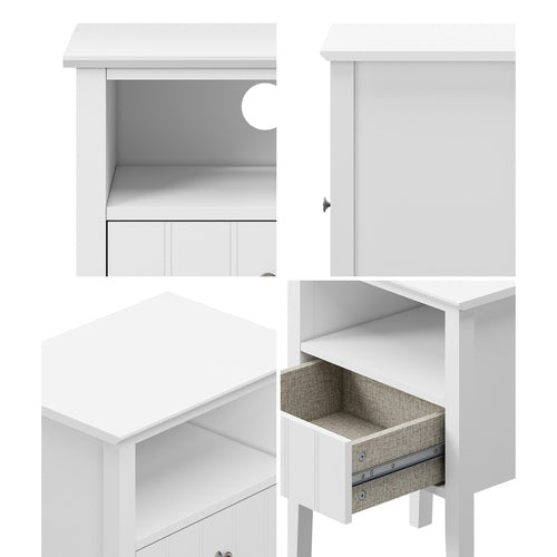 Oikiture Bedside Table 1 Drawer and Shelf White Farmhouse Nightstand