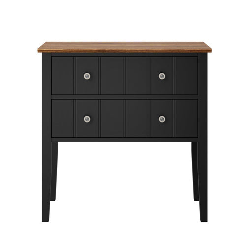 Oikiture Farmhouse Bedside Table 2 Drawer Black Nightstand Storage