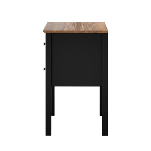 Oikiture Farmhouse Bedside Table 2 Drawer Black Nightstand Storage