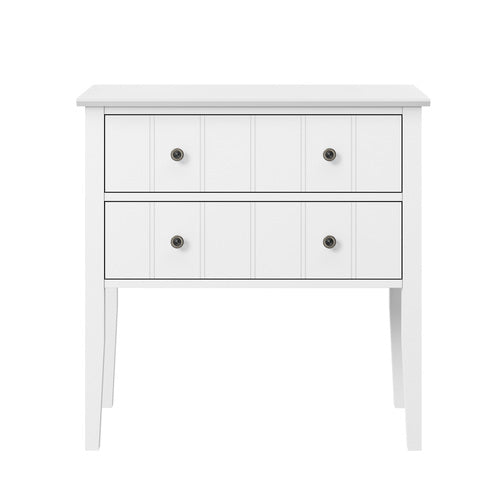 Oikiture Farmhouse Bedside Table 2 Drawer White Nightstand Storage