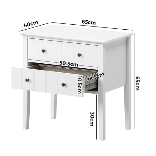 Oikiture Farmhouse Bedside Table 2 Drawer White Nightstand Storage