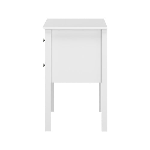 Oikiture Farmhouse Bedside Table 2 Drawer White Nightstand Storage