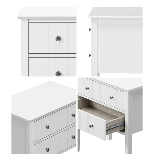 Oikiture Farmhouse Bedside Table 2 Drawer White Nightstand Storage