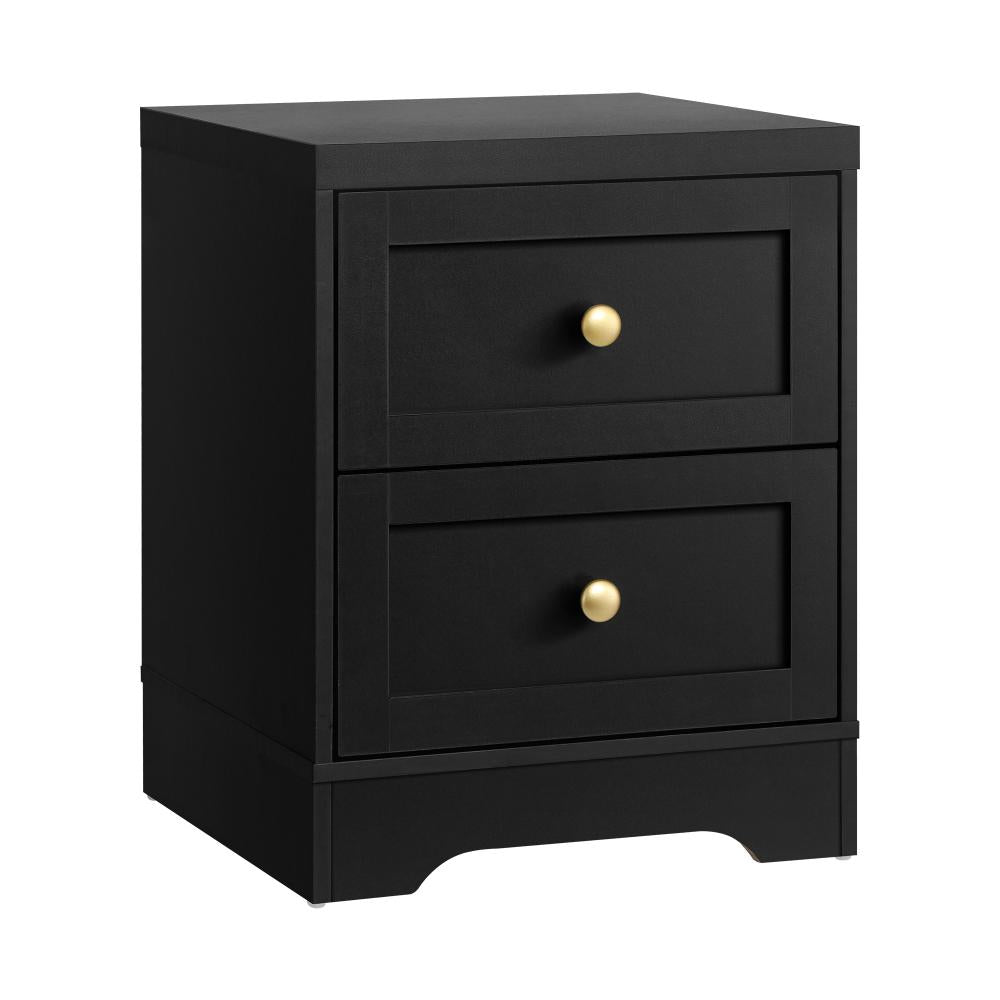 Bedside Table Wooden Nightstand with 2 Drawers Black Oikiture