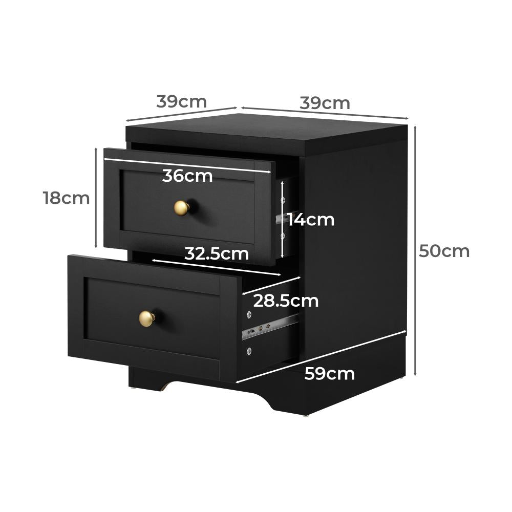 Bedside Table Wooden Nightstand with 2 Drawers Black Oikiture