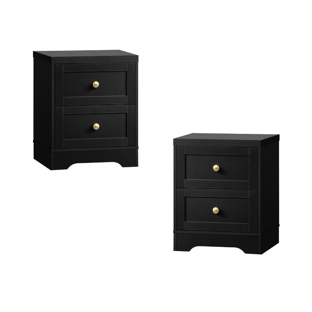 2X Bedside Tables Hamptons Furniture Black Oikiture