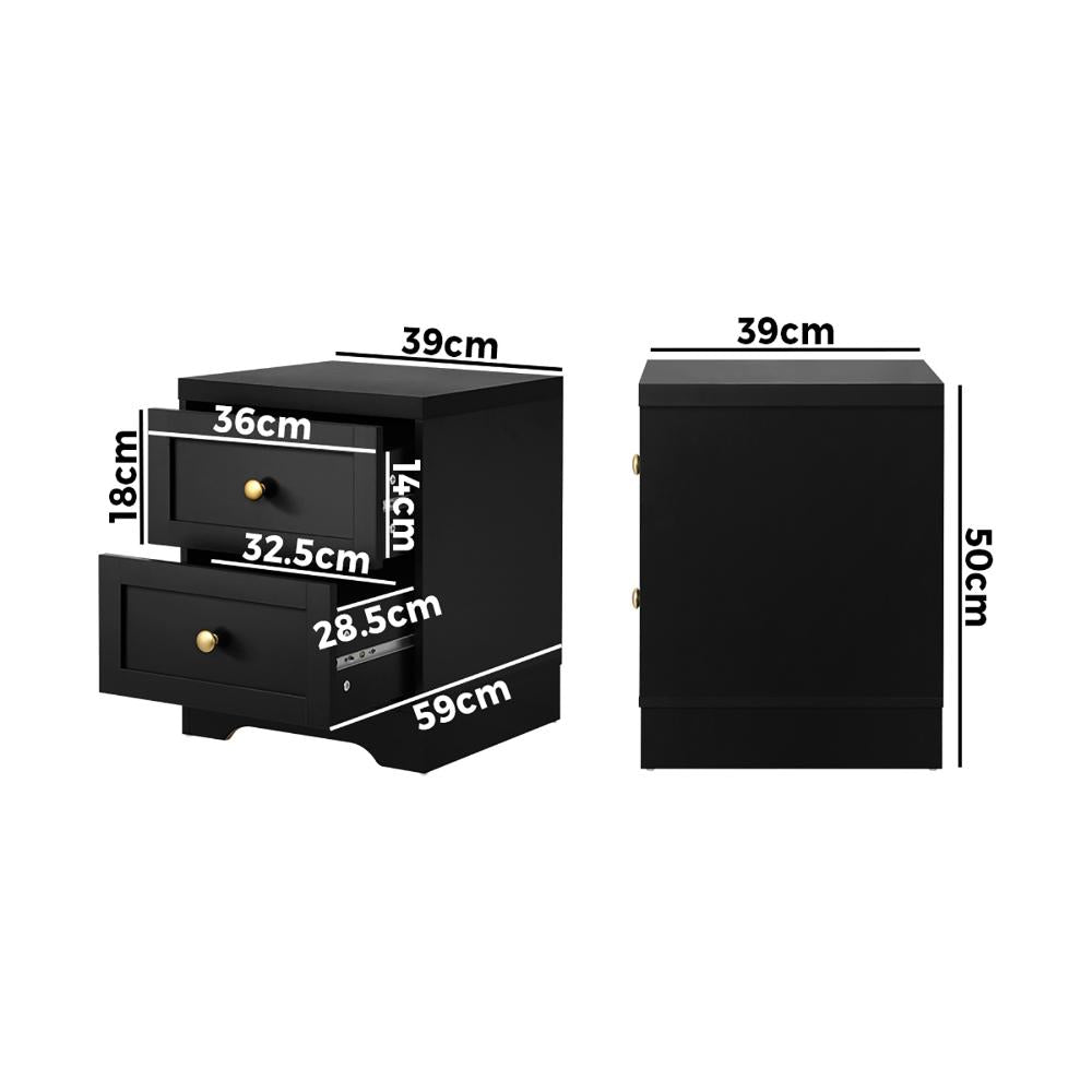 2X Bedside Tables Hamptons Furniture Black Oikiture