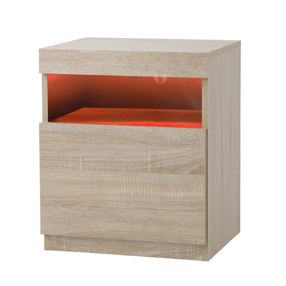 Bedside Tables Set of 2 LED Nightstand Shelf Natural Oikiture