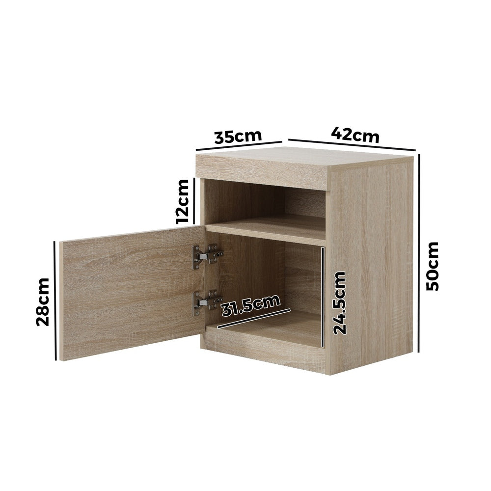 Bedside Tables Set of 2 LED Nightstand Shelf Natural Oikiture