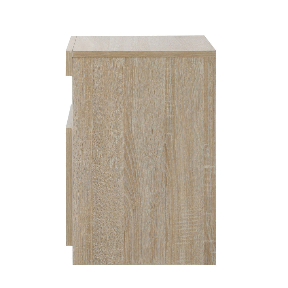 Bedside Tables Set of 2 LED Nightstand Shelf Natural Oikiture