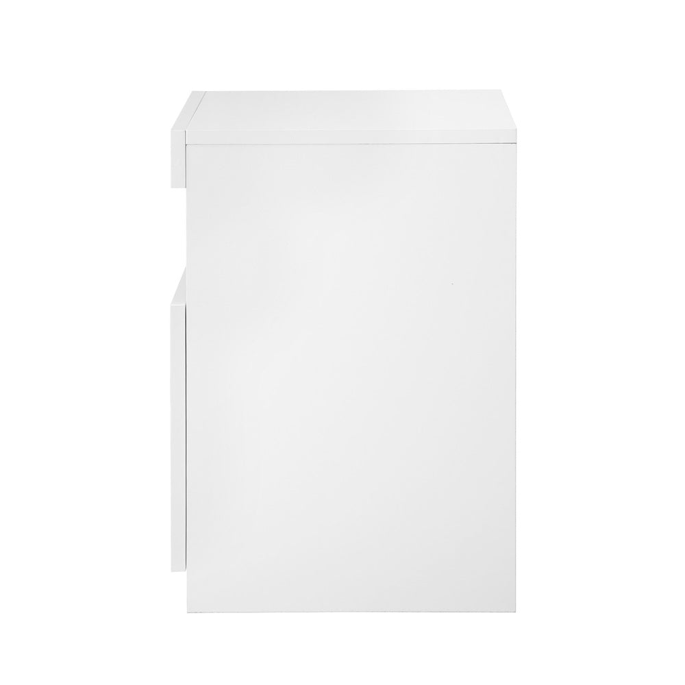 Bedside Table LED Shelf High-gloss Front White Oikiture
