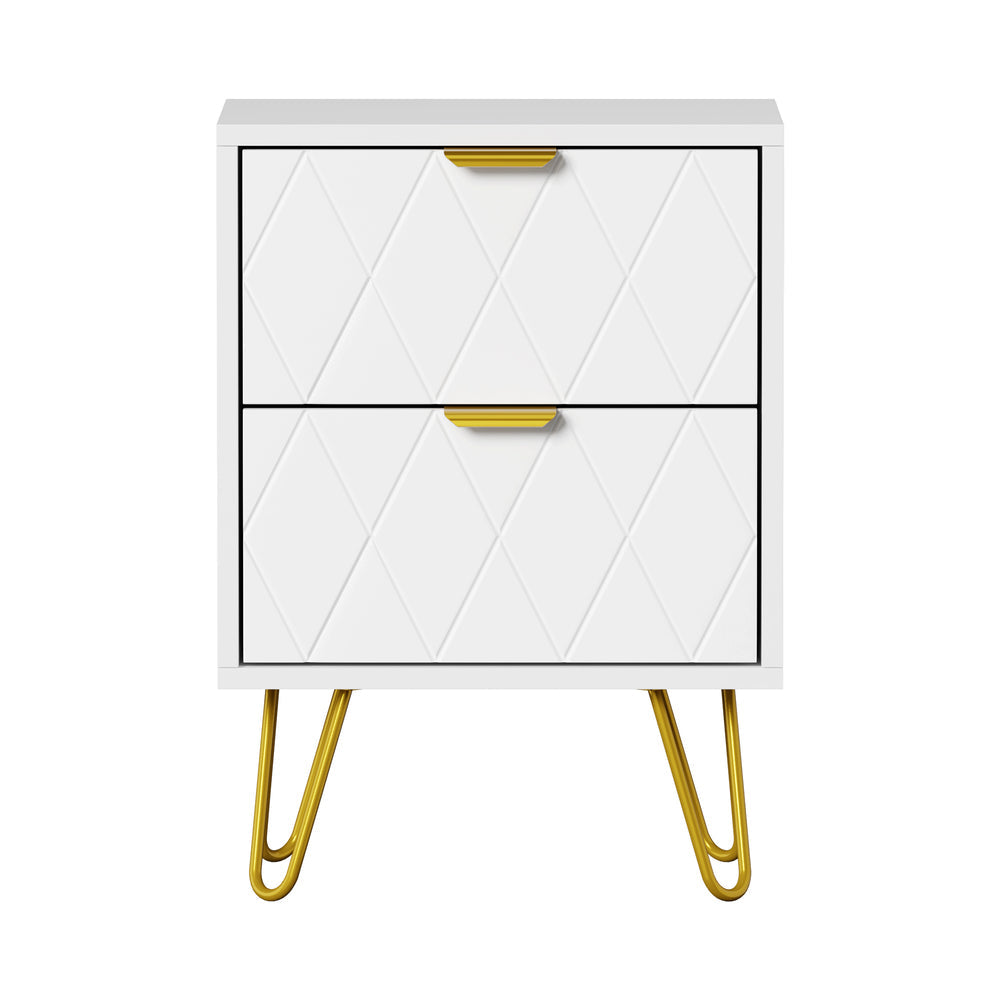 Oikiture Bedside Table 2 Drawers Gold Metal Nightstand White Oikiture