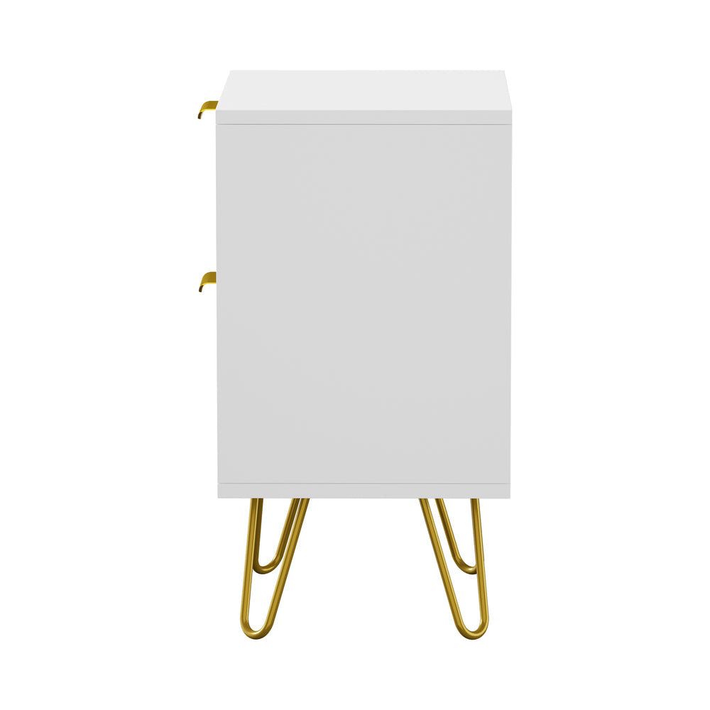 Oikiture Bedside Table 2 Drawers Gold Metal Nightstand White Oikiture
